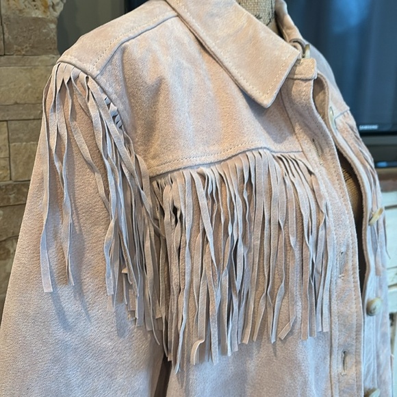 BlankNYC peony fringe 100% leather suede jacket shirt coat button down 2 pockets - Picture 6 of 16